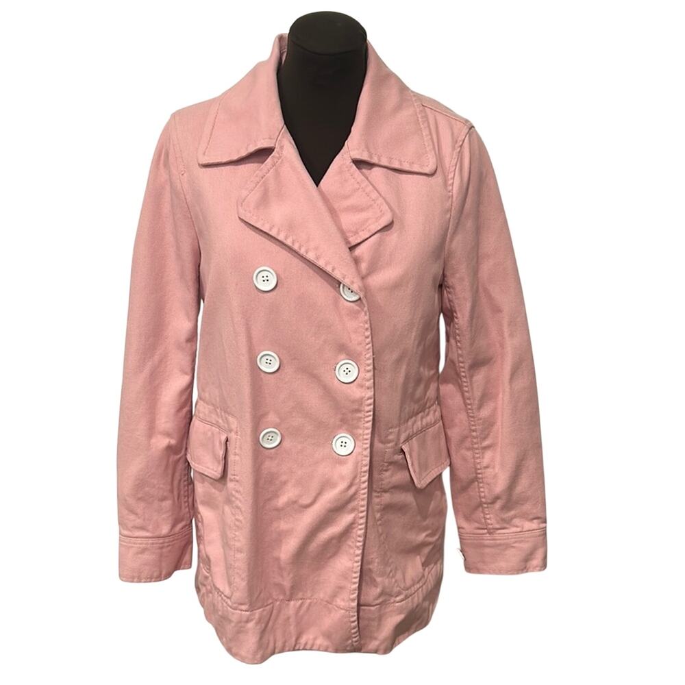 J. Crew Women’s 100% Cotton Pale Pink Peacoat Feminine White Buttons Size 8